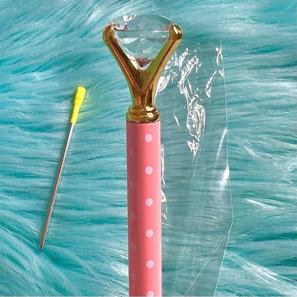 Diamond Top Peach Polka Dot Metal Ballpoint Pen Black Ink Refill PinkRainCloud